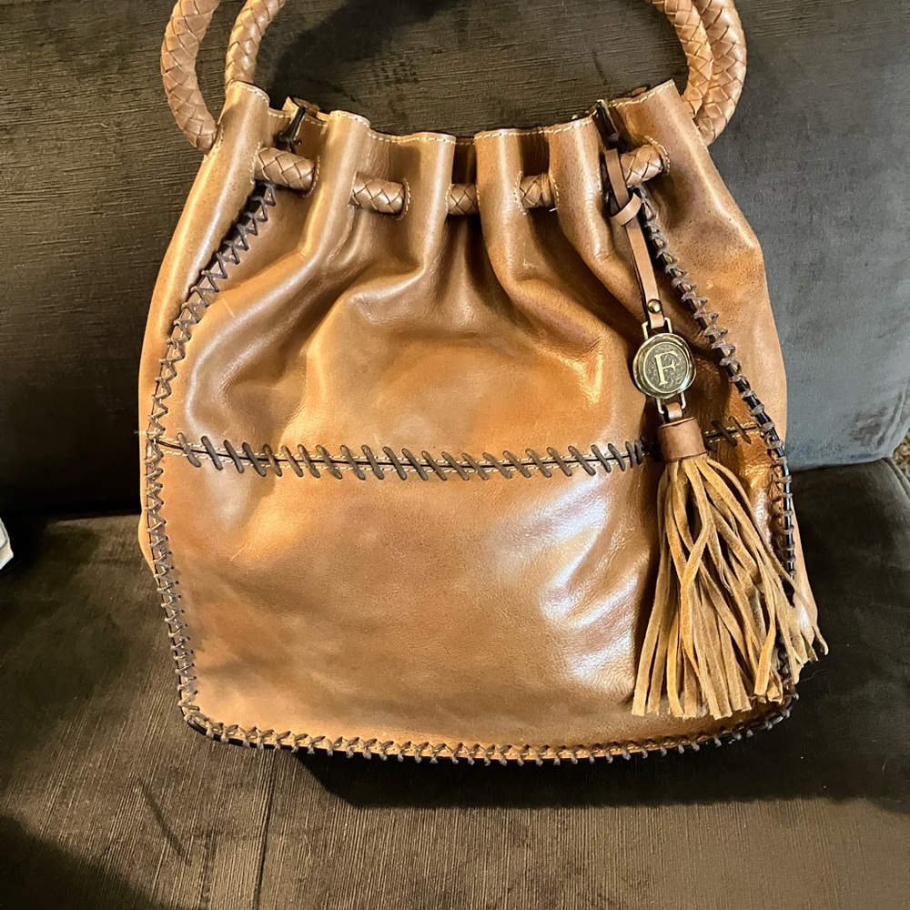 Firenze Bella Chic Brown Leather Hobo Bag with Tassel Never Worn